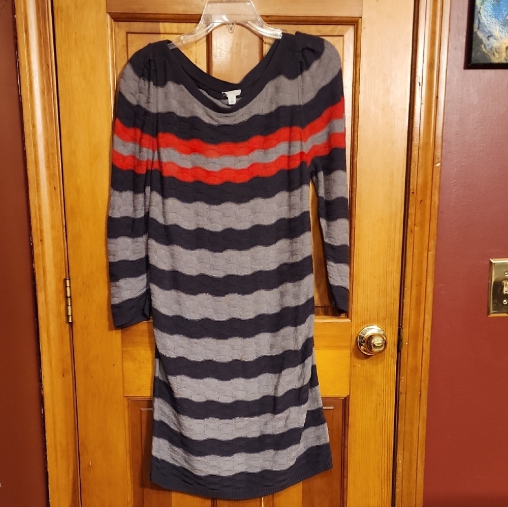 Nordstrom Long Sleeve Striped Dress - Gray, Red, Black